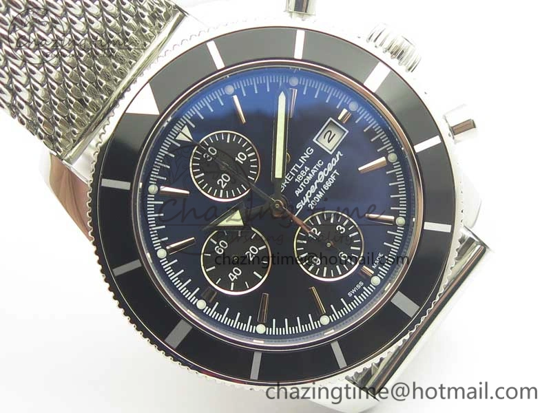 SuperOcean A13312 44mm Black Bezel Blue Dial Black Subdial on SS Bracelet A Packable 5611