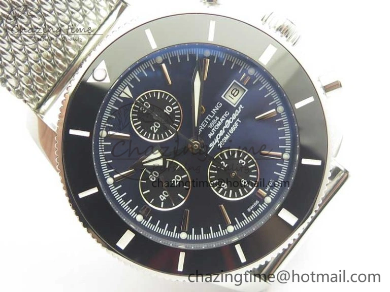 Sporty SuperOcean A13312 44mm Black Ceramic Bezel Blue Dial Black Subdial on SS Bracelet A 5610