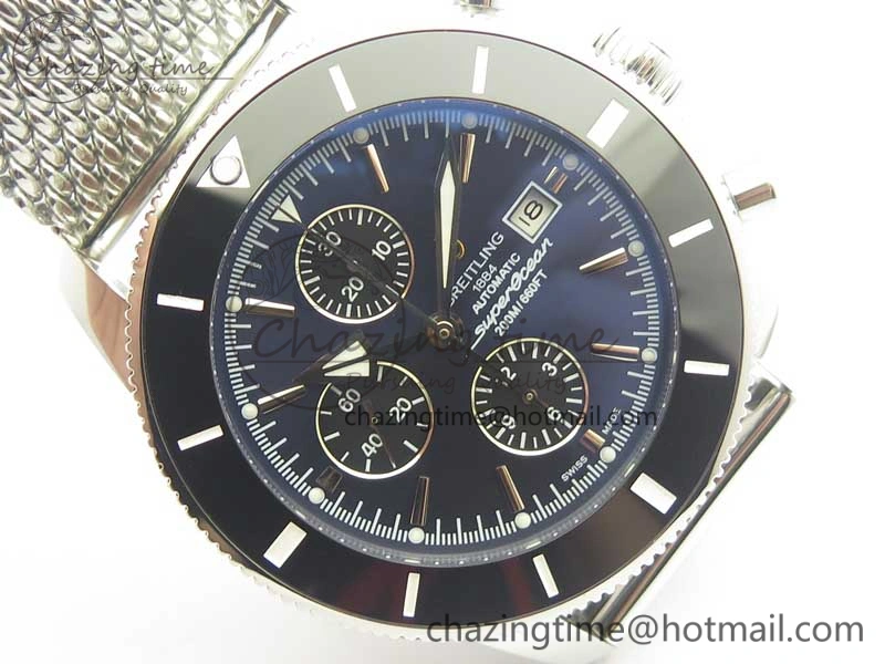 Sporty SuperOcean A13312 44mm Black Ceramic Bezel Blue Dial Black Subdial on SS Bracelet A 5610