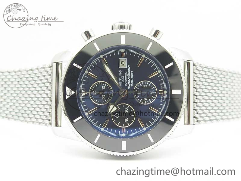 Sporty SuperOcean A13312 44mm Black Ceramic Bezel Blue Dial Black Subdial on SS Bracelet A 5610