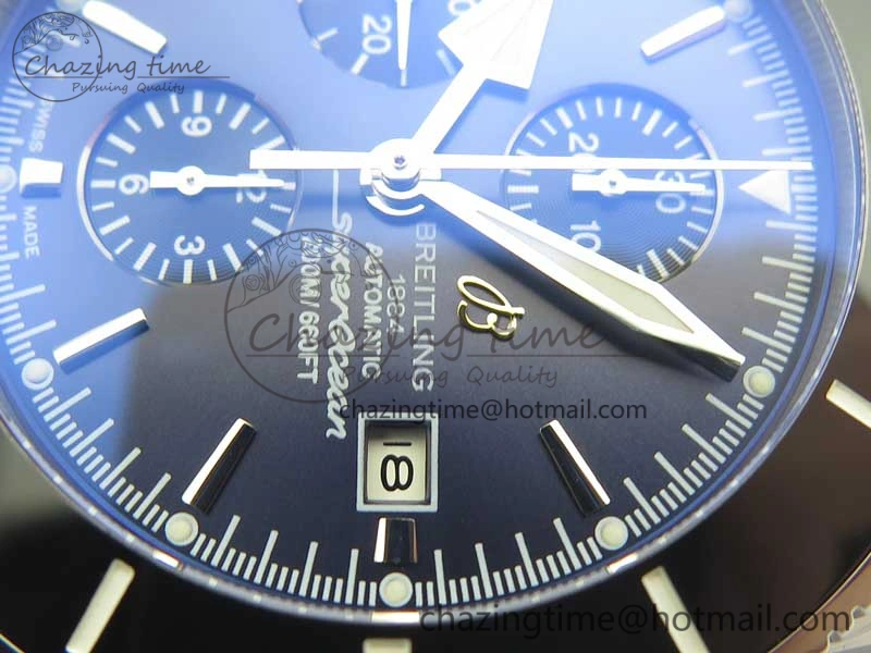 Sporty SuperOcean A13312 44mm Black Ceramic Bezel Blue Dial Black Subdial on SS Bracelet A 5610