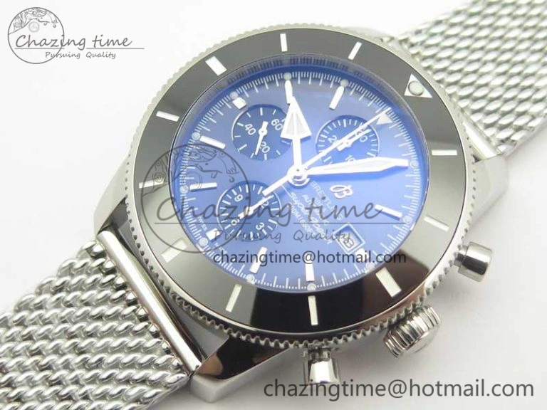 Sporty SuperOcean A13312 44mm Black Ceramic Bezel Blue Dial Black Subdial on SS Bracelet A 5610