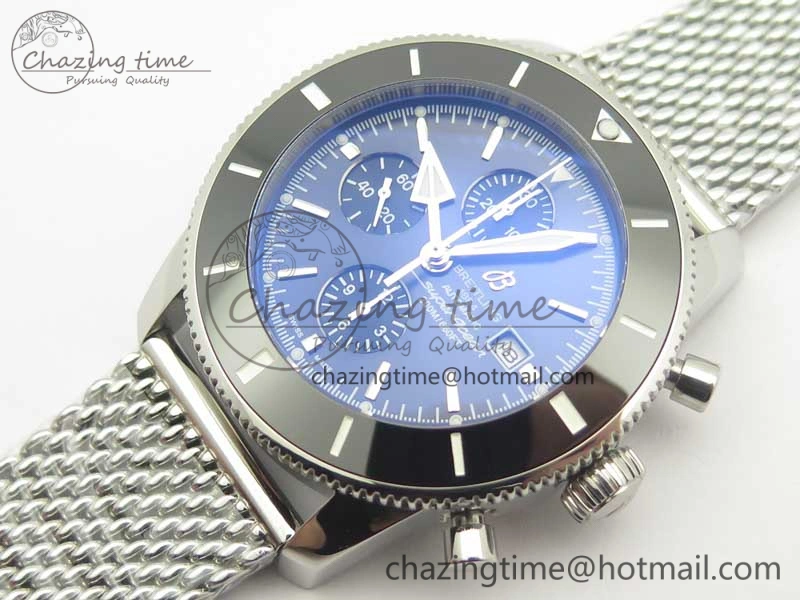 Sporty SuperOcean A13312 44mm Black Ceramic Bezel Blue Dial Black Subdial on SS Bracelet A 5610