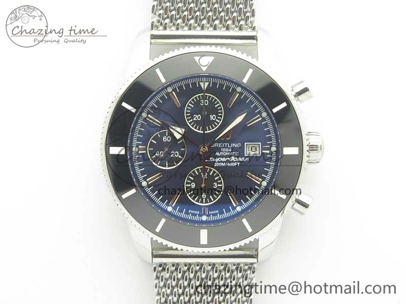 Sporty SuperOcean A13312 44mm Black Ceramic Bezel Blue Dial Black Subdial on SS Bracelet A 5610