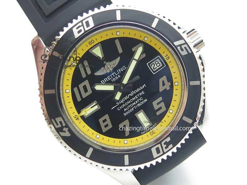 SuperOcean Abyss 42mm Yellow Inner Bezel On Black Rubber Strap A OnTrend 5794