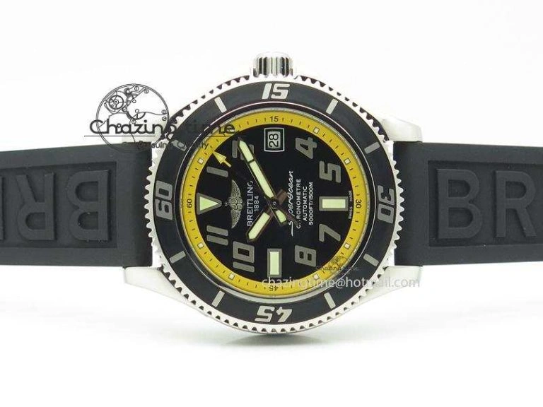SuperOcean Abyss 42mm Yellow Inner Bezel On Black Rubber Strap A OnTrend 5794