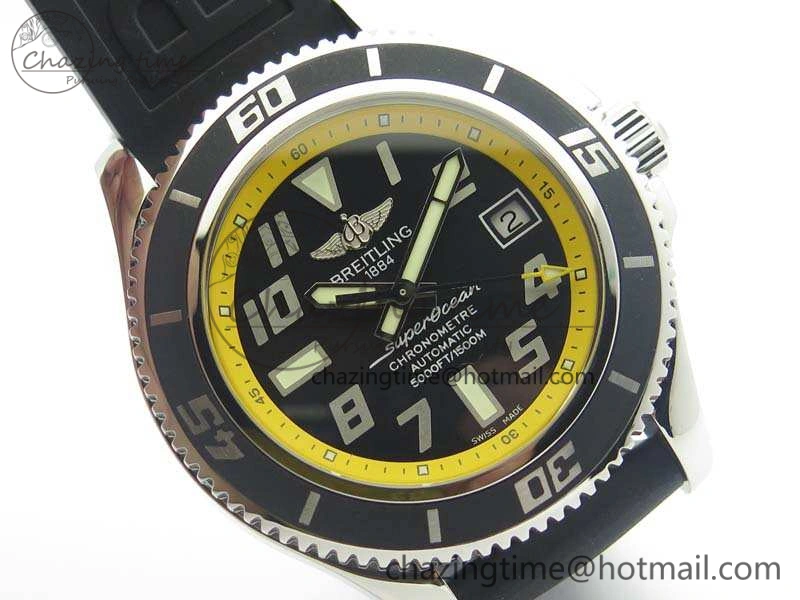 GoAnywhere SuperOcean Abyss A17364 42mm 3AF 1:1 Best Edition Black Yellow Dial On Rubber Strap A 5674