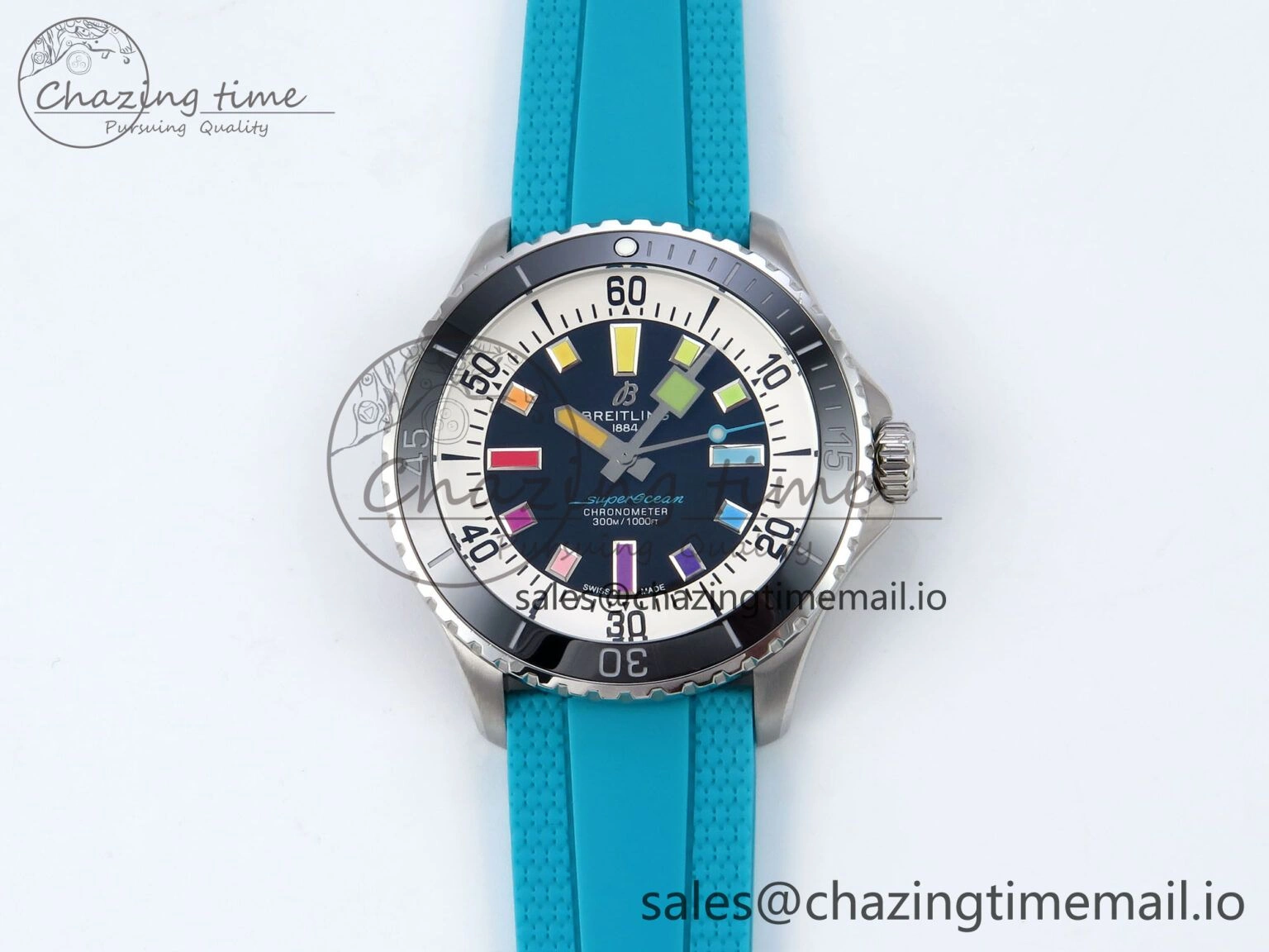SuperOcean Automatic 42 SS TF 1:1 Best Edition Black Dial on Blue Rubber Strap A Sleek 5471