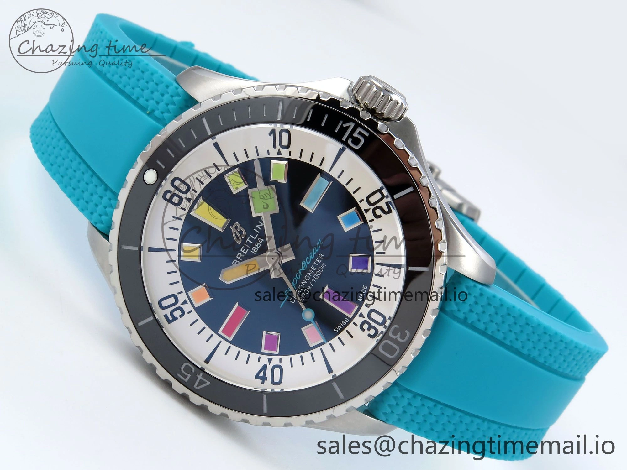 SuperOcean Automatic 42 SS TF 1:1 Best Edition Black Dial on Blue Rubber Strap A Sleek 5471