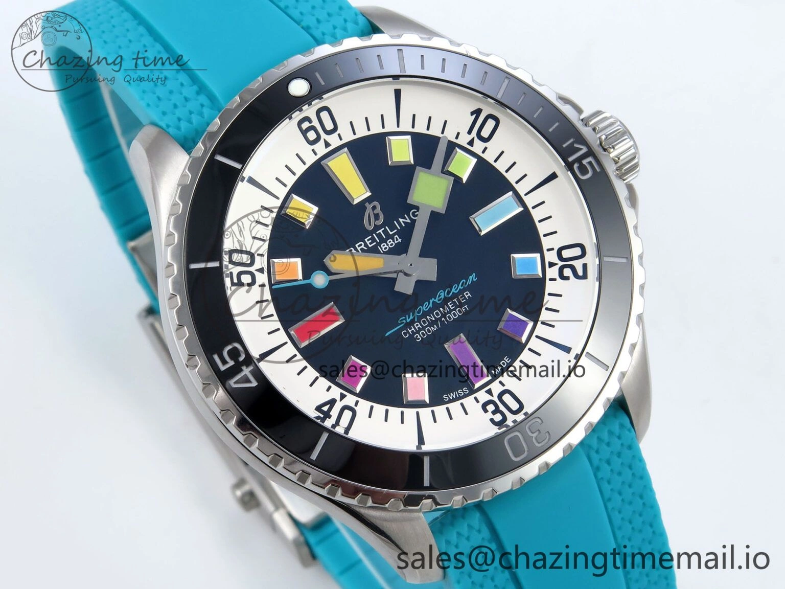SuperOcean Automatic 42 SS TF 1:1 Best Edition Black Dial on Blue Rubber Strap A Sleek 5471