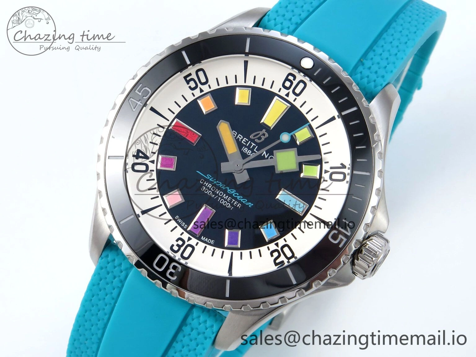 SuperOcean Automatic 42 SS TF 1:1 Best Edition Black Dial on Blue Rubber Strap A Sleek 5471