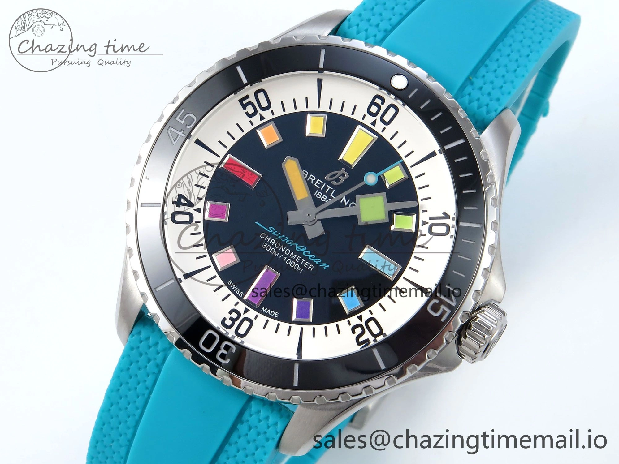 SuperOcean Automatic 42 SS TF 1:1 Best Edition Black Dial on Blue Rubber Strap A Sleek 5471