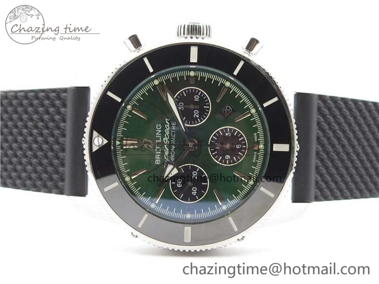 SuperOcean Black Ceramic Bezel B50 Best Edition Green Dial on Black Rubber Strap A Lightweight 5568