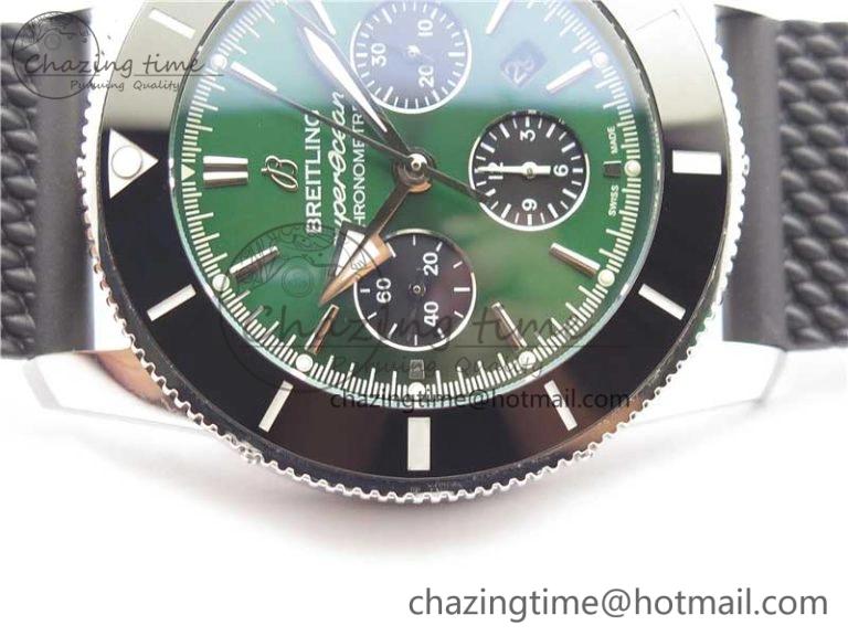 SuperOcean Black Ceramic Bezel B50 Best Edition Green Dial on Black Rubber Strap A Lightweight 5568