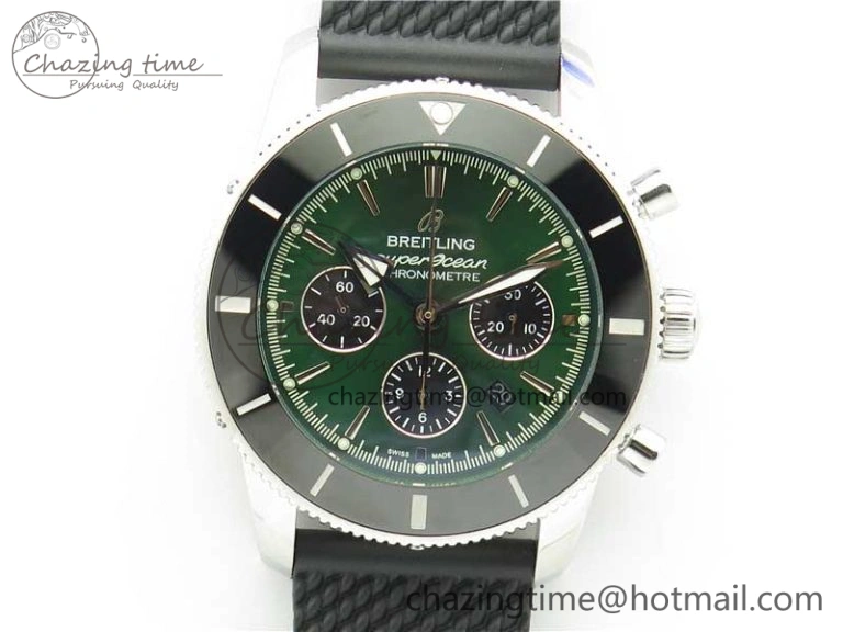 SuperOcean Black Ceramic Bezel B50 Best Edition Green Dial on Black Rubber Strap A Lightweight 5568