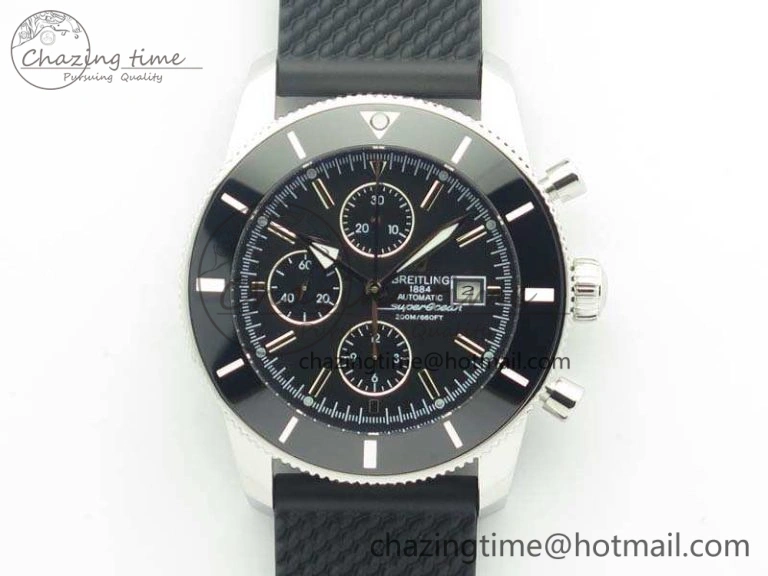 Seasonal SuperOcean Heritage Ceramic Bezel SS Black Dial On Rubber Strap A 5661
