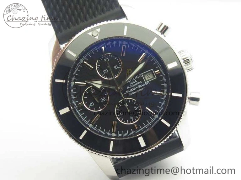 Seasonal SuperOcean Heritage Ceramic Bezel SS Black Dial On Rubber Strap A 5661