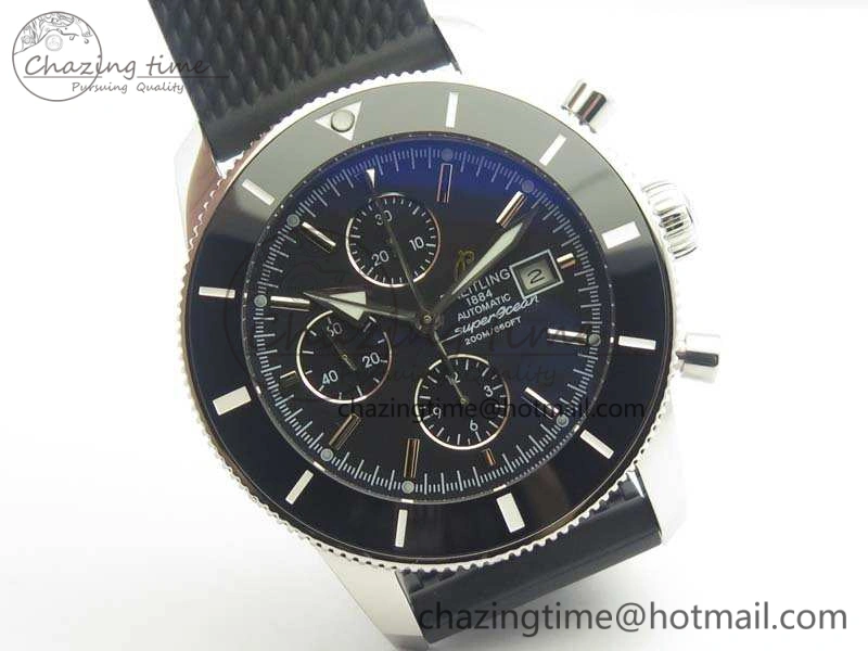 Seasonal SuperOcean Heritage Ceramic Bezel SS Black Dial On Rubber Strap A 5661
