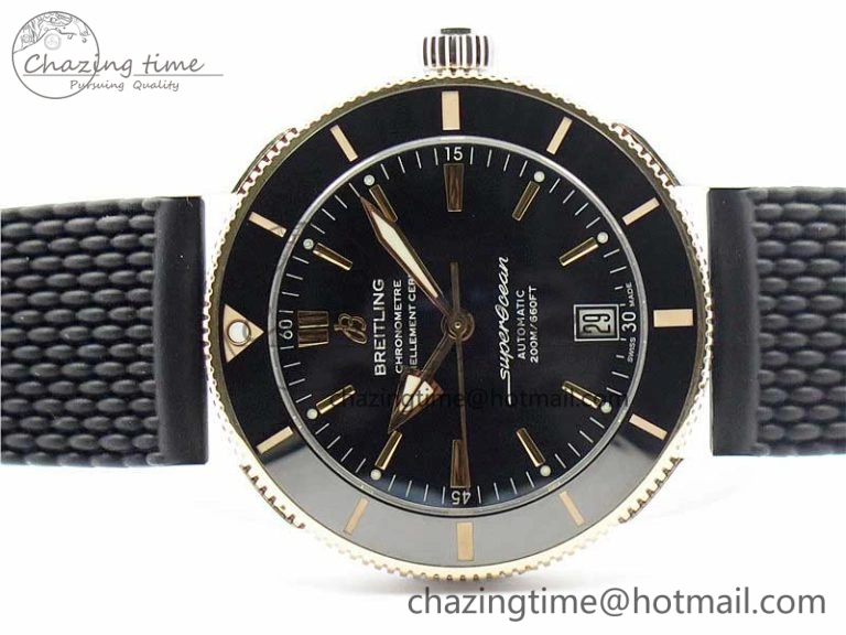 SuperOcean Heritage ii 42mm SS RG GF 1:1 Best Edition Black Dial Black Bezel on Black Rubber Strap A2824 V Elegant 5593