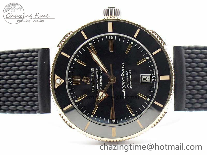SuperOcean Heritage ii 42mm SS RG GF 1:1 Best Edition Black Dial Black Bezel on Black Rubber Strap A2824 V Elegant 5593