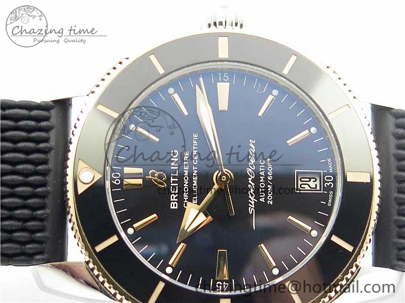 SuperOcean Heritage ii 42mm SS RG GF 1:1 Best Edition Black Dial Black Bezel on Black Rubber Strap A2824 V Elegant 5593