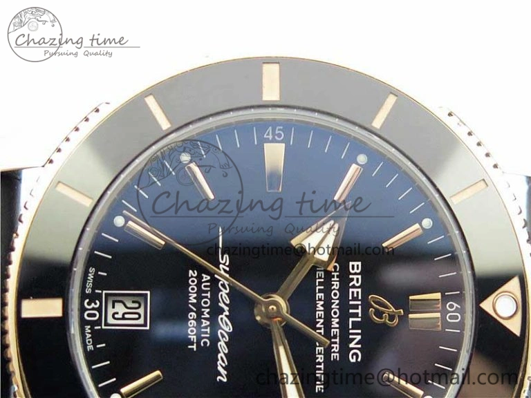 SuperOcean Heritage ii 42mm SS RG GF 1:1 Best Edition Black Dial Black Bezel on Black Rubber Strap A2824 V Elegant 5593