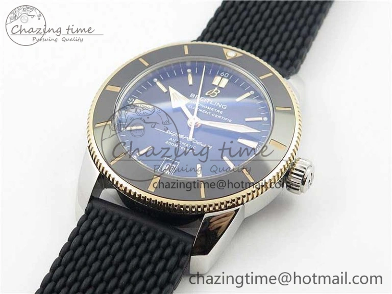 SuperOcean Heritage ii 42mm SS RG GF 1:1 Best Edition Black Dial Black Bezel on Black Rubber Strap A2824 V Elegant 5593