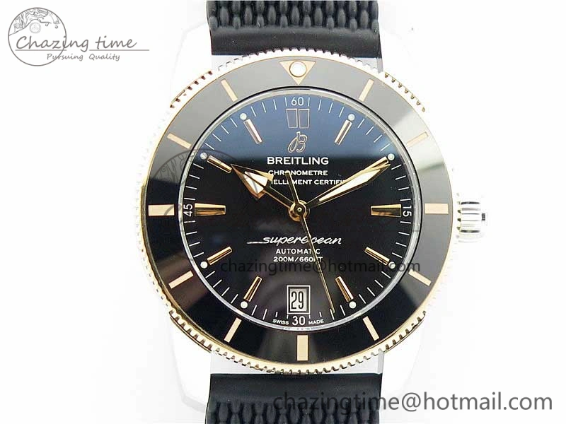 SuperOcean Heritage ii 42mm SS RG GF 1:1 Best Edition Black Dial Black Bezel on Black Rubber Strap A2824 V Elegant 5593