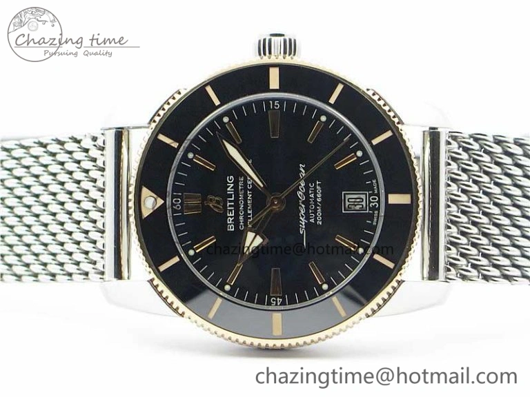 WrinkleFree SuperOcean Heritage ii 42mm SS RG GF 1:1 Best Edition Black Dial Black Bezel on SS Mesh Bracelet A2824 V 5594
