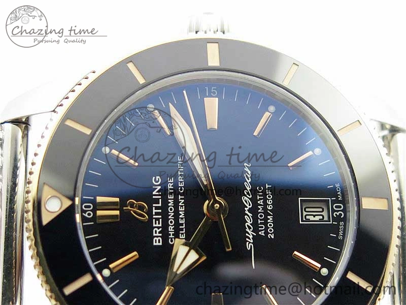 WrinkleFree SuperOcean Heritage ii 42mm SS RG GF 1:1 Best Edition Black Dial Black Bezel on SS Mesh Bracelet A2824 V 5594