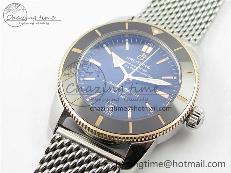 WrinkleFree SuperOcean Heritage ii 42mm SS RG GF 1:1 Best Edition Black Dial Black Bezel on SS Mesh Bracelet A2824 V 5594
