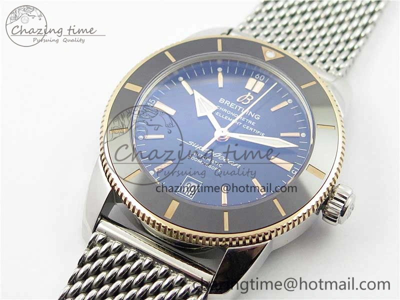WrinkleFree SuperOcean Heritage ii 42mm SS RG GF 1:1 Best Edition Black Dial Black Bezel on SS Mesh Bracelet A2824 V 5594