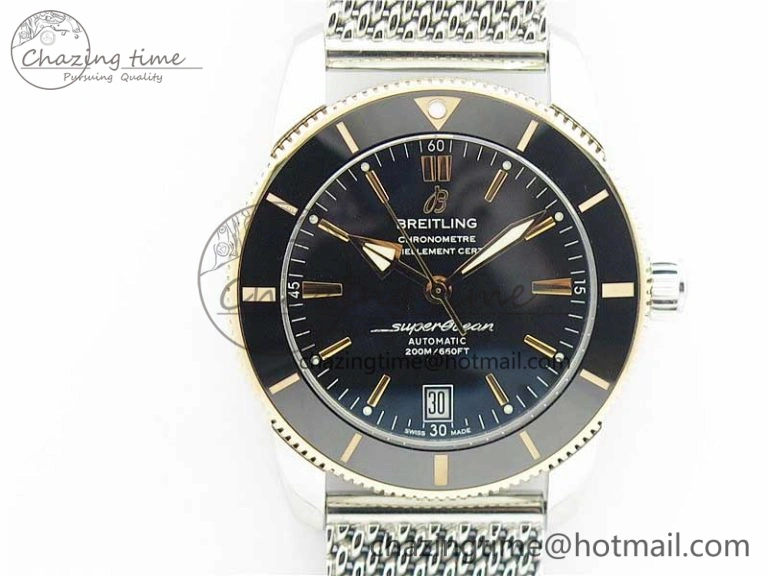 WrinkleFree SuperOcean Heritage ii 42mm SS RG GF 1:1 Best Edition Black Dial Black Bezel on SS Mesh Bracelet A2824 V 5594