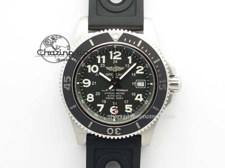 Comfortable SuperOcean II A17392D7 44mm Noob 1:1 Best Edition Black Dial On Black Rubber Strap A 5761