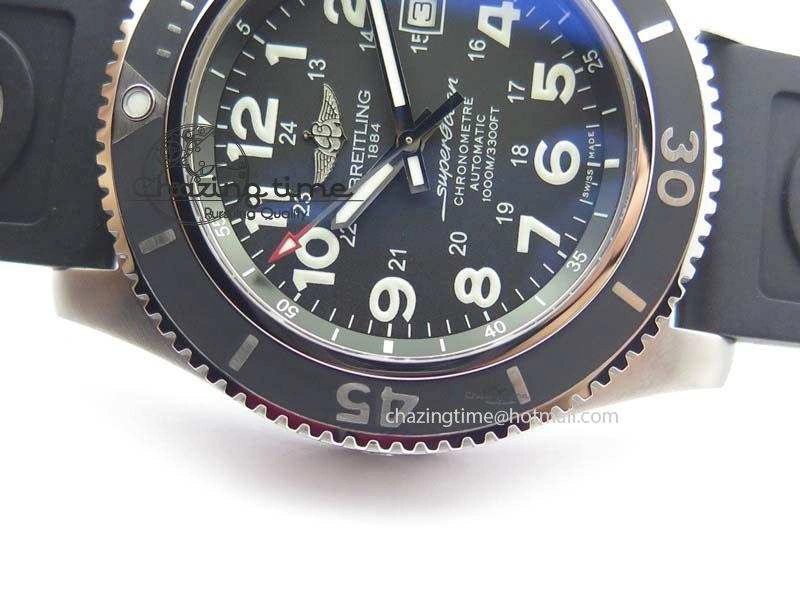 Comfortable SuperOcean II A17392D7 44mm Noob 1:1 Best Edition Black Dial On Black Rubber Strap A 5761