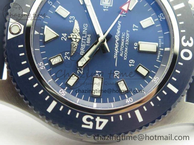 Breathable SuperOcean II Y1739316 44mm GF 1:1 Best Edition Blue Dial On Rubber Strap A 5668