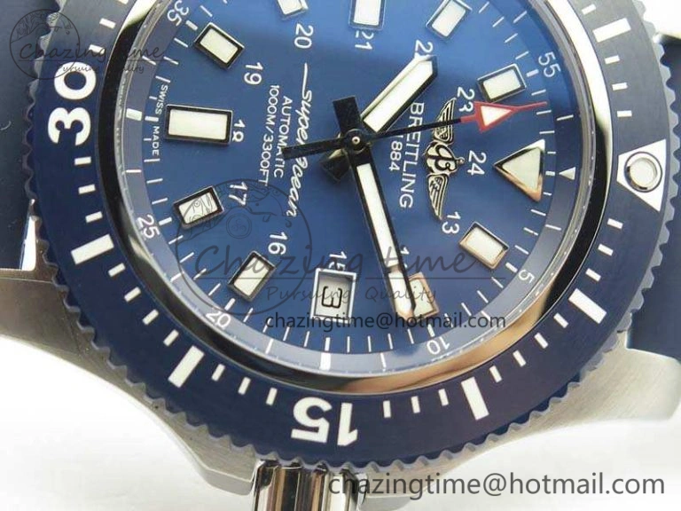 Breathable SuperOcean II Y1739316 44mm GF 1:1 Best Edition Blue Dial On Rubber Strap A 5668