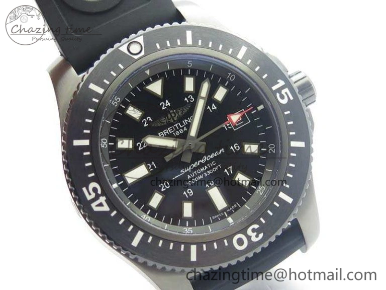 Timeless SuperOcean M17393 DLC GF 1:1 Best Edition Black Dial On Rubber Strap A 5680