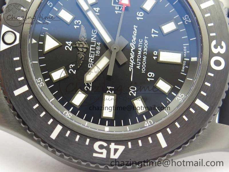 Timeless SuperOcean M17393 DLC GF 1:1 Best Edition Black Dial On Rubber Strap A 5680