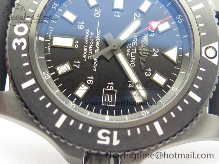 Timeless SuperOcean M17393 DLC GF 1:1 Best Edition Black Dial On Rubber Strap A 5680