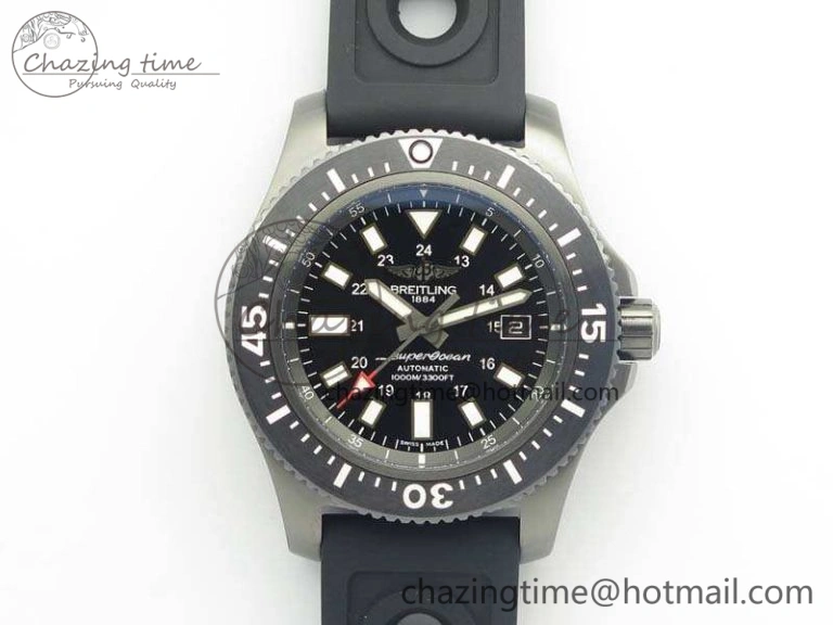 Timeless SuperOcean M17393 DLC GF 1:1 Best Edition Black Dial On Rubber Strap A 5680