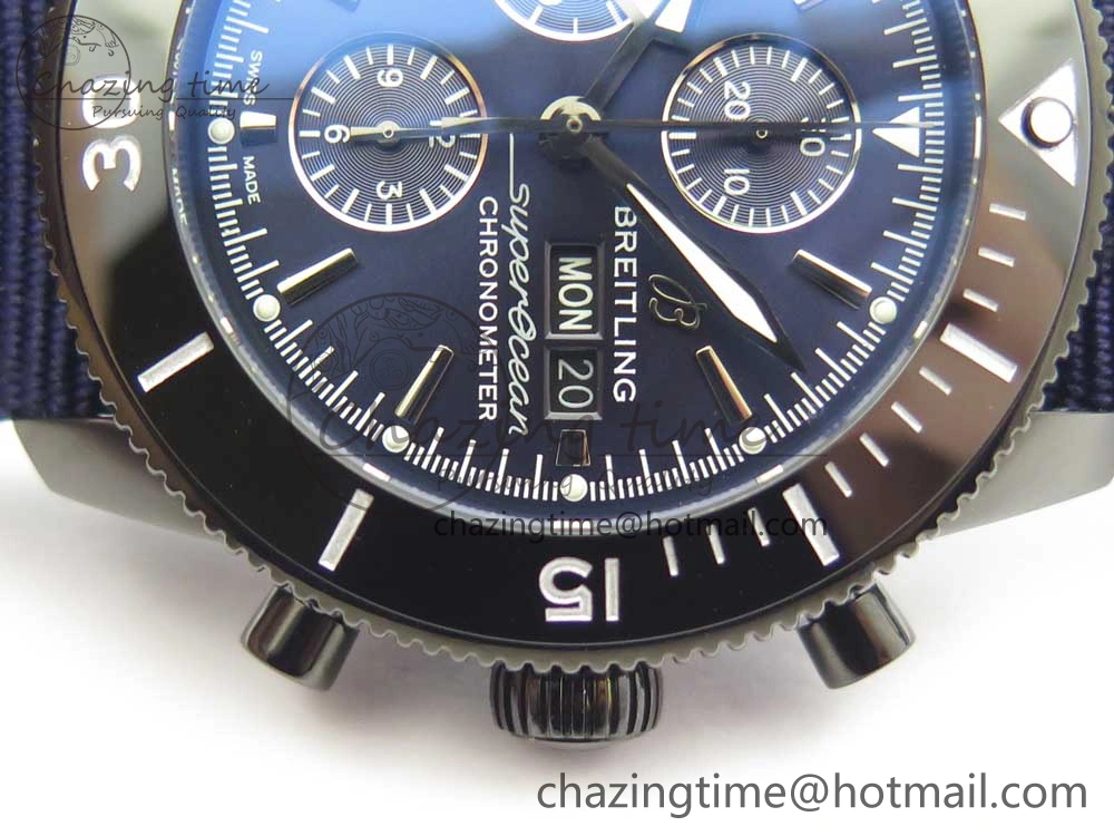 SuperOcean OuterNown 44mm Black Ceramic Bezel Blue Dial on Blue Nylon Strap A Packable 5604