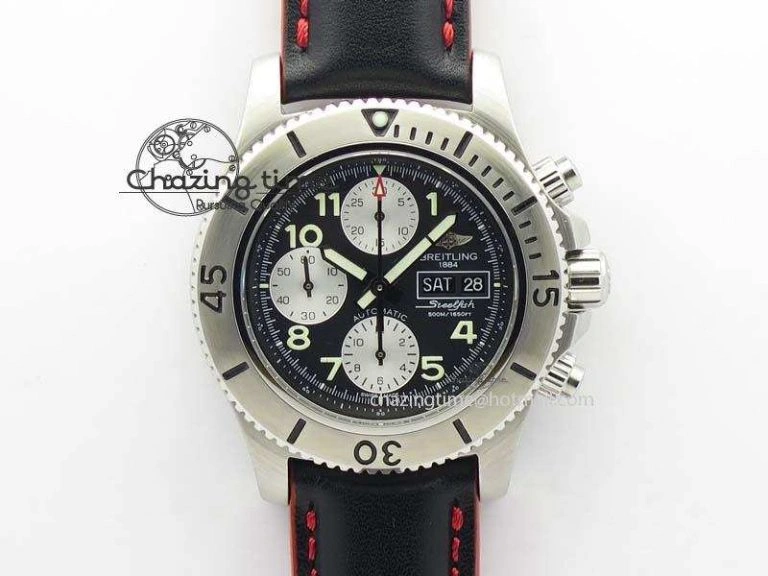 SuperOcean SteelFish SS Black Dial On Black Leather Strap A Colorful 5747