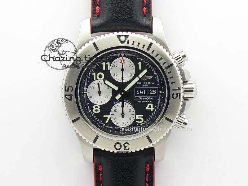 SuperOcean SteelFish SS Black Dial On Black Leather Strap A Colorful 5747