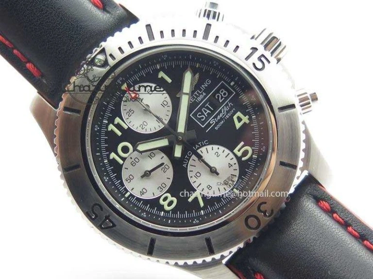 SuperOcean SteelFish SS Black Dial On Black Leather Strap A Colorful 5747