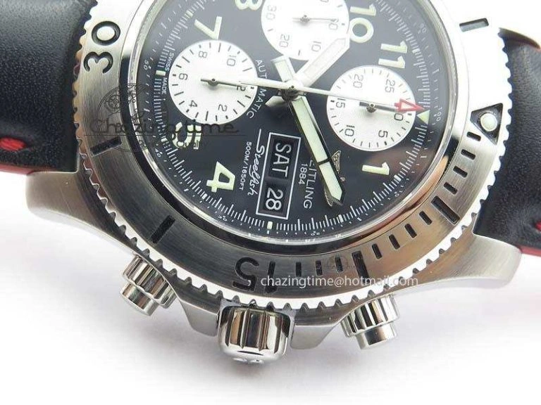 SuperOcean SteelFish SS Black Dial On Black Leather Strap A Colorful 5747