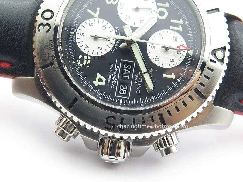 SuperOcean SteelFish SS Black Dial On Black Leather Strap A Colorful 5747