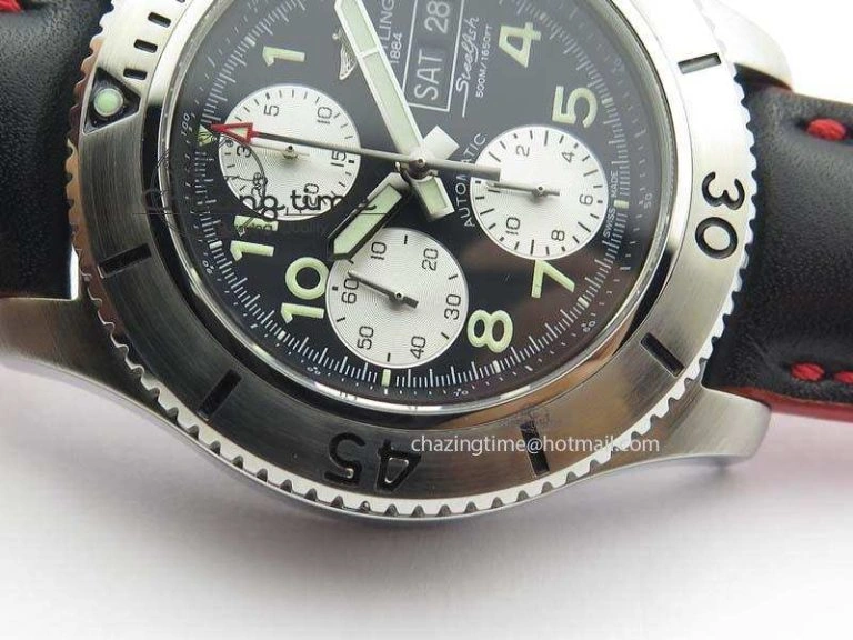 SuperOcean SteelFish SS Black Dial On Black Leather Strap A Colorful 5747