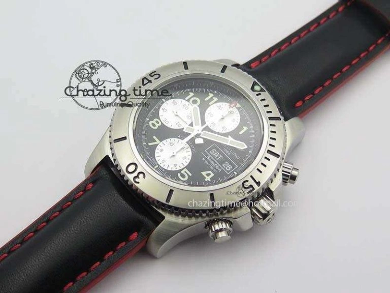 SuperOcean SteelFish SS Black Dial On Black Leather Strap A Colorful 5747