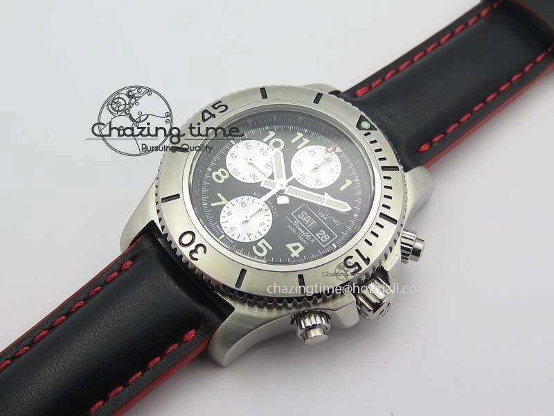 SuperOcean SteelFish SS Black Dial On Black Leather Strap A Colorful 5747